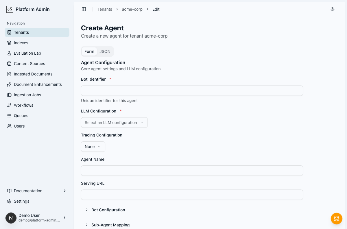 Create agent form