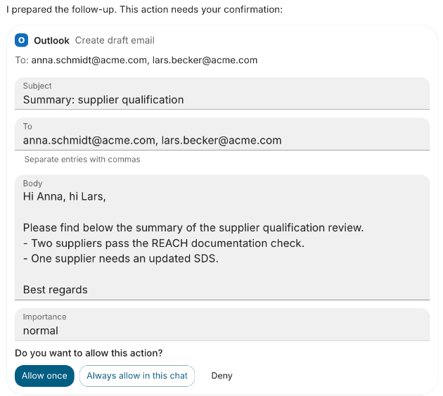 An approval card with editable inputs