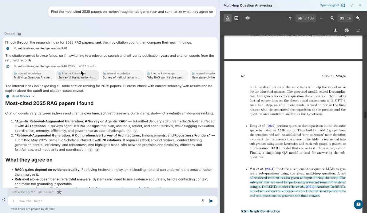 A cited document open in the side panel