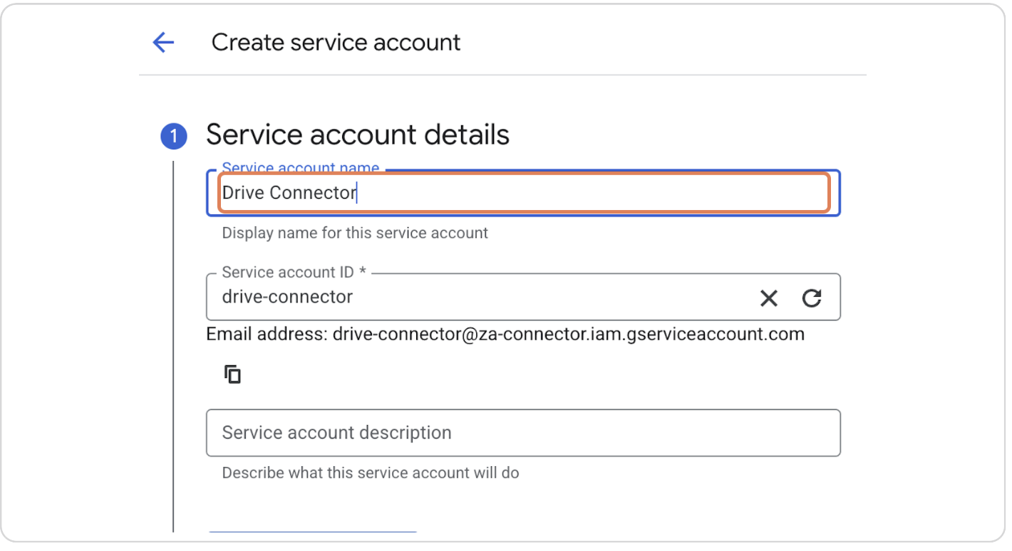 Type Service Account Name