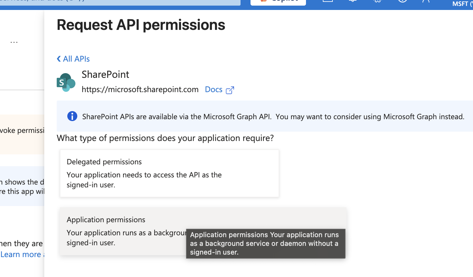Select Application permission
