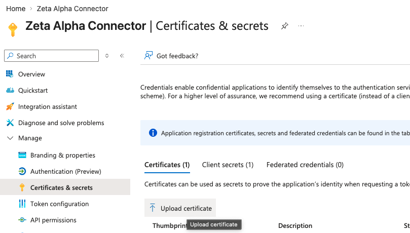 Upload certificate