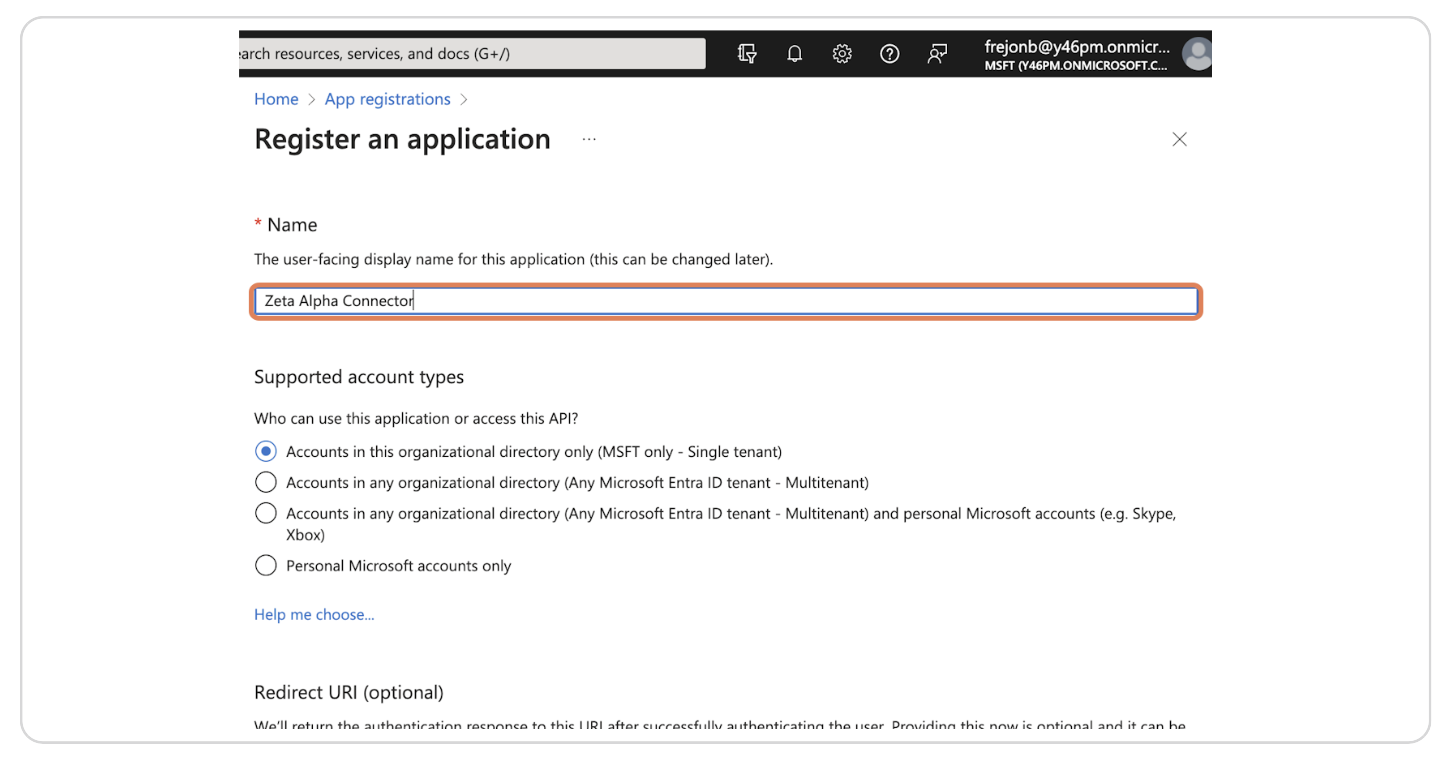 Enter the name of the application