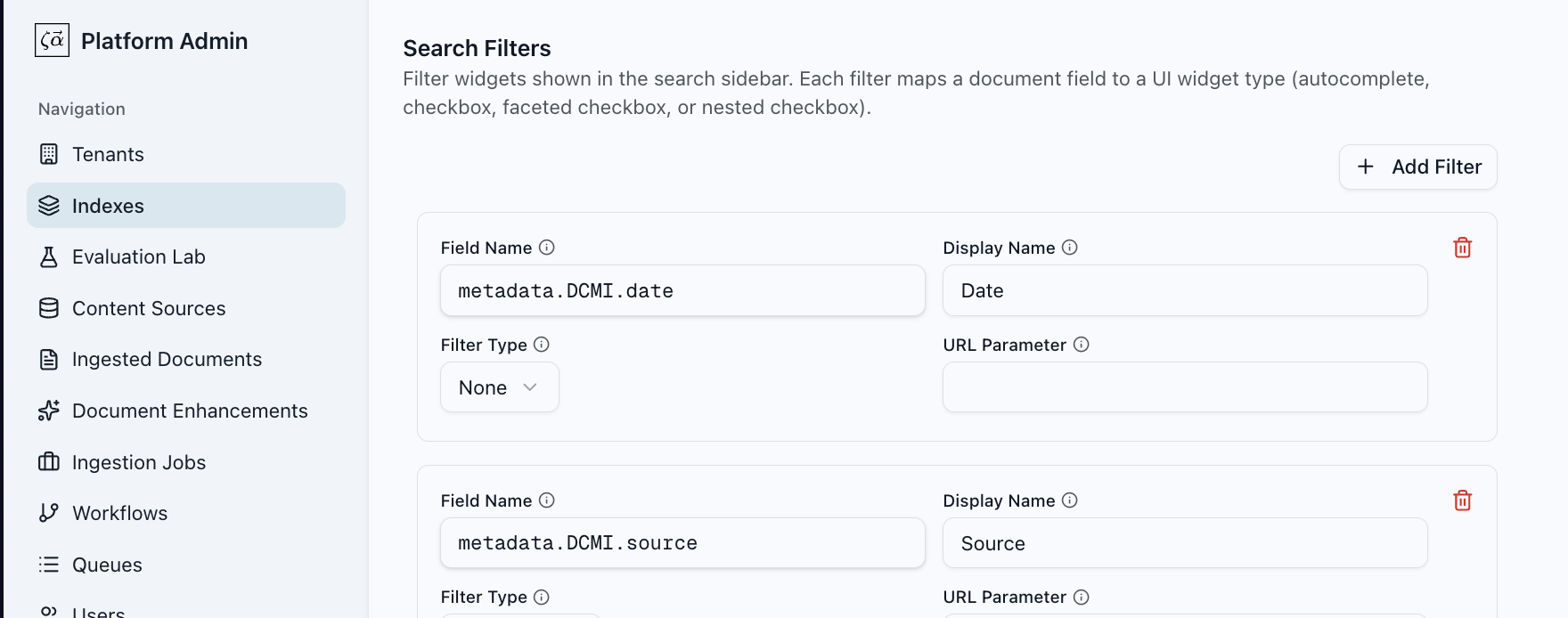 Search Filters section