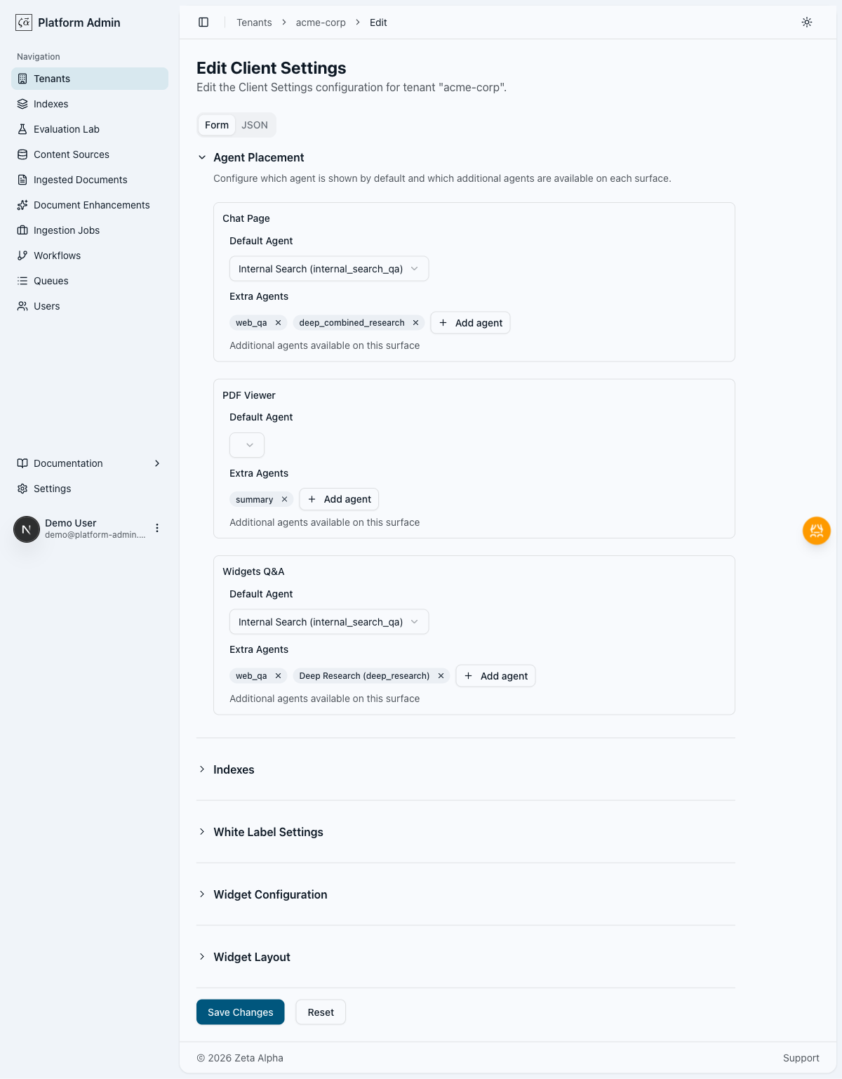 Surface assignment showing Chat Page, PDF Viewer, and Widgets Q&amp;A