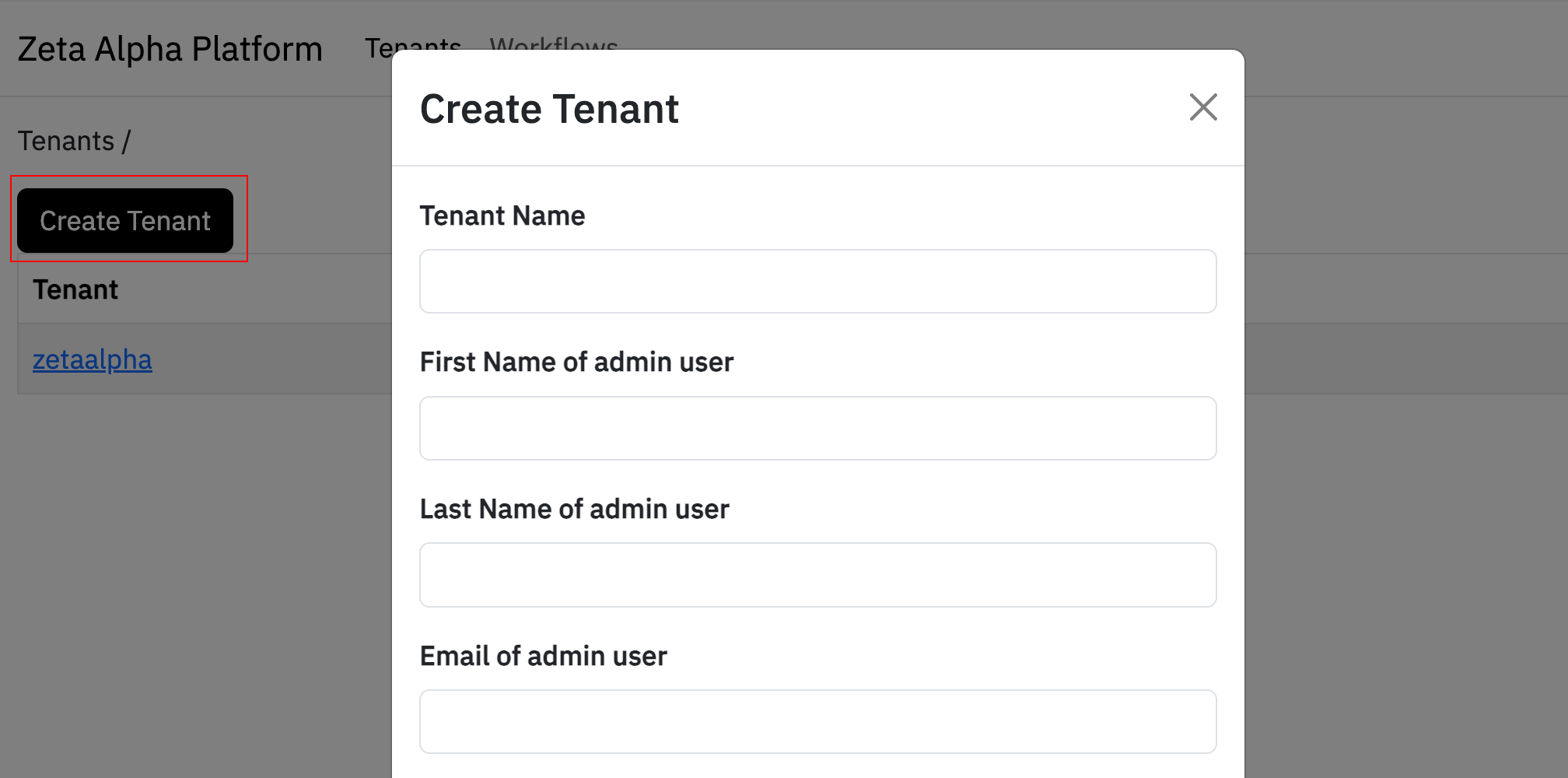 Create Tenant Form